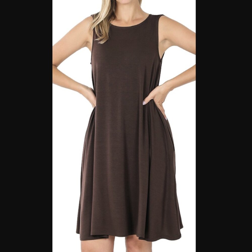 Brown Our Favorite Sleeveless Tee Swing Dress